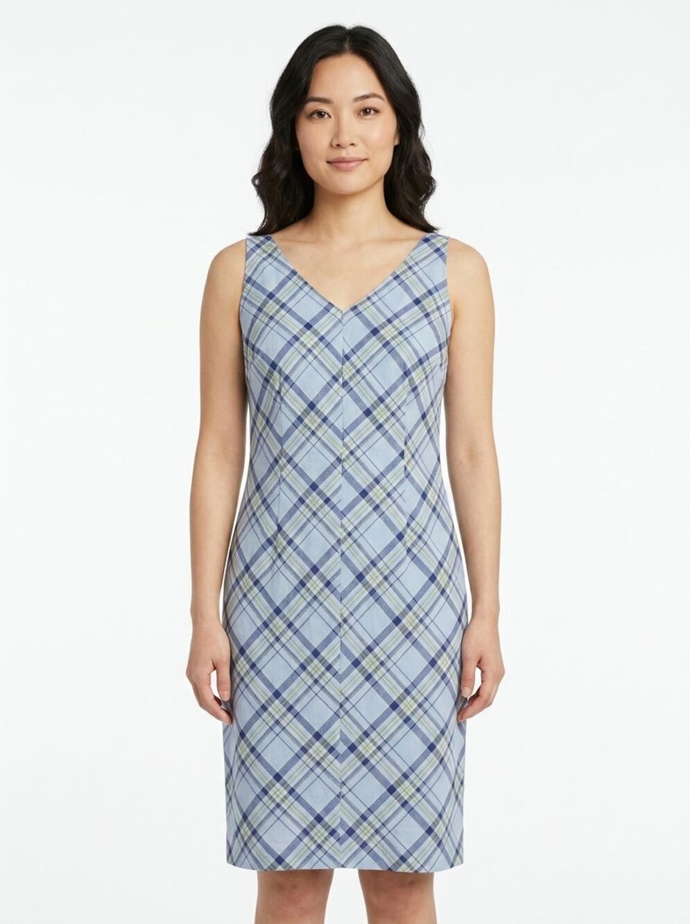 Faded Glory Navy A-Line Knee Length Plaid Lightweight Dress Women Size M